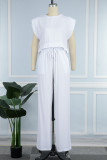 White Casual Solid Patchwork O Neck Sleeveless Two Pieces