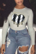 Grey Casual Daily Print Patchwork O Neck Tops