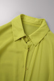 Green Yellow Casual Street Simplicity Solid Buttons See-through Slit Turndown Collar Long Sleeve Two Pieces(Without Bikini)