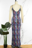 Black Casual Print Patchwork Metal Accessories Decoration Backless Spaghetti Strap One Step Skirt Dresses