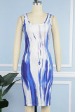 Orange Elegant Tie Dye Patchwork U Neck One Step Skirt Dresses