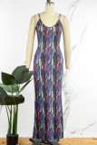 Black Casual Print Patchwork Metal Accessories Decoration Backless Spaghetti Strap One Step Skirt Dresses