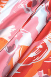 Pink Casual Print High Opening V Neck Waist Skirt Dresses