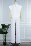 White Casual Solid Patchwork O Neck Sleeveless Two Pieces