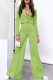 Fluorescent Green Casual Solid Patchwork Buttons V Neck Long Sleeve Two Pieces