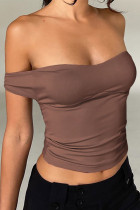 Brown Sexy Solid Hollowed Out Frenulum Backless Strapless Tops