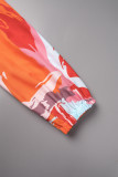 Pink Casual Print High Opening V Neck Waist Skirt Dresses