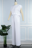 White Casual Solid Patchwork O Neck Sleeveless Two Pieces