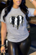 Grey Casual Street Print Patchwork Letter O Neck T-Shirts