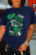 Navy Blue Street Daily Print Patchwork O Neck T-Shirts