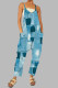 The cowboy blue Casual Gradual Change Print Patchwork Pocket Zipper Spaghetti Strap Loose Jumpsuits