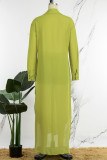 Green Yellow Casual Street Simplicity Solid Buttons See-through Slit Turndown Collar Long Sleeve Two Pieces(Without Bikini)