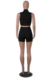 Grey Work Solid Patchwork Zipper Zipper Collar Sleeveless Two Pieces