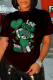 Black Street Daily Print Patchwork O Neck T-Shirts