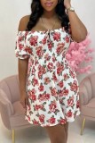 White Casual Print Patchwork O Neck Short Sleeve Dress