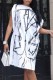White Casual Print Patchwork Zipper Oblique Collar Irregular Dress Dresses