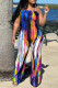 Blue Casual Print Patchwork Contrast Spaghetti Strap Regular Jumpsuits