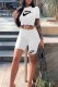 White Casual Sportswear Print Bandage Letter O Neck Short Sleeve Two Pieces