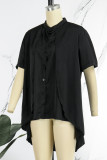 Black Casual Solid Patchwork Shirt Collar Tops