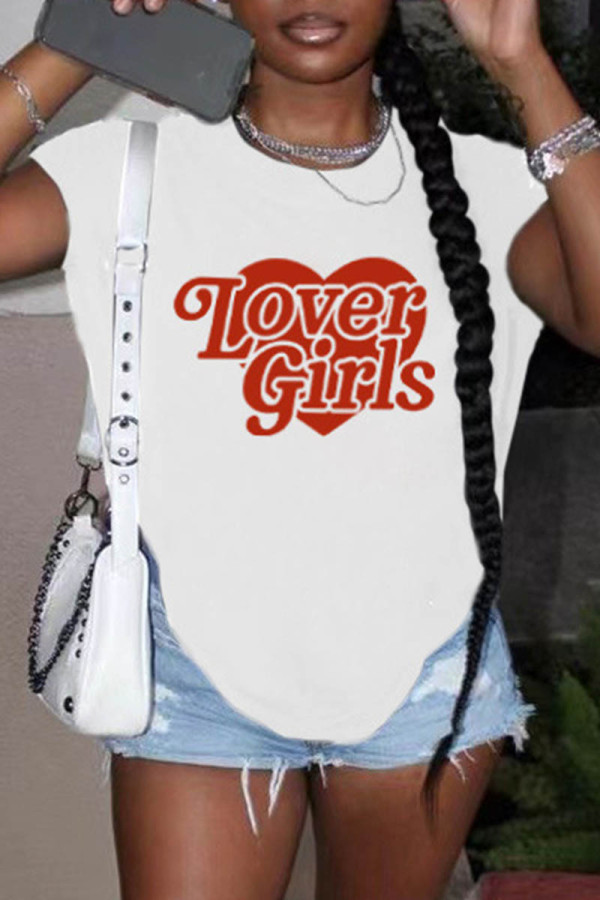 White Casual Print Basic O Neck T-Shirts