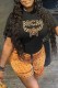 Black Casual Print Letter O Neck Short Sleeve Two Pieces