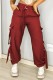 Burgundy Casual Solid Patchwork Regular High Waist Conventional Solid Color Trousers