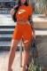Orange Casual Sportswear Print Bandage Letter O Neck Short Sleeve Two Pieces