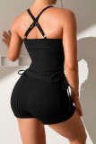 Black Sexy Solid Frenulum Backless Swimwears (With Paddings)