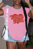 Pink Casual Print Basic O Neck T-Shirts