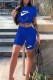 Blue Casual Sportswear Print Bandage Letter O Neck Short Sleeve Two Pieces