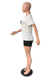 Powder Blue Casual Letter Print Basic O Neck Short Sleeve Two Pieces