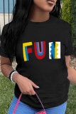 White Casual Letter Print Basic O Neck T-Shirts
