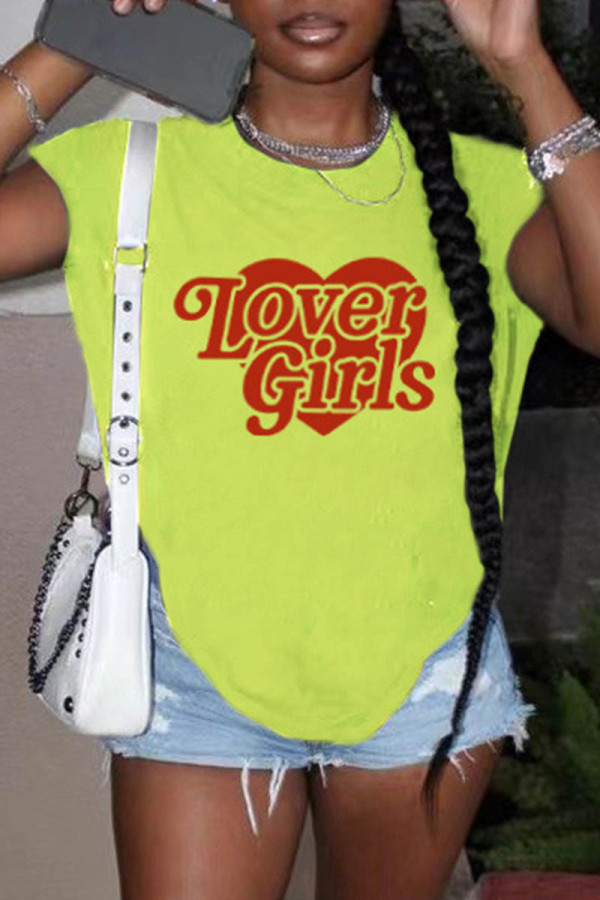 Light Green Casual Print Basic O Neck T-Shirts