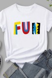 White Casual Letter Print Basic O Neck T-Shirts