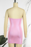 Pink Sexy Solid Backless Strapless Wrapped Skirt Dresses
