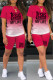 Rose Red Casual Gradual Change Letter Print Basic O Neck Short Sleeve Two Pieces