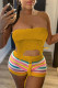 Earth Yellow Sexy Striped Bandage Patchwork Backless Strapless Sleeveless Two Pieces