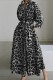 Grey Casual Print Leopard Patchwork Turndown Collar Long Sleeve Dresses