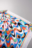 Colour Sexy Casual Print Backless Asymmetrical Oblique Collar Tops