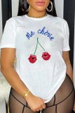 White Casual Print Basic O Neck T-Shirts