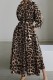 Khaki Casual Print Leopard Patchwork Turndown Collar Long Sleeve Dresses