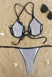 White Sexy Striped Patchwork Bandage Hollowed Out Backless Swimwears (With Paddings)