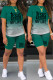 Dark Green Casual Gradual Change Letter Print Basic O Neck Short Sleeve Two Pieces
