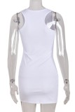 White Casual Letter Print Basic U Neck Vest Dress Dresses