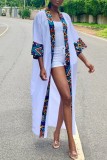 White Casual Print Patchwork Cardigan Outerwear