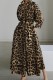 Coffee Casual Print Leopard Patchwork Turndown Collar Long Sleeve Dresses