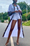 White Casual Print Patchwork Cardigan Outerwear