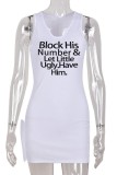 White Casual Letter Print Basic U Neck Vest Dress Dresses