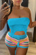 Sky Blue Sexy Striped Bandage Patchwork Backless Strapless Sleeveless Two Pieces