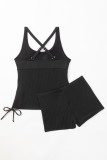 Black Sexy Solid Frenulum Backless Swimwears (With Paddings)